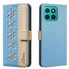 For Honor X8C Splicing Color Hollow Flower Pattern RFID Leather Phone Case(Baby Blue) - 1