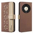 For Honor X9B / Magic6 Lite Splicing Color Hollow Flower Pattern RFID Leather Phone Case(Brown) - 1