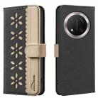 For Honor X9C / Magic7 Lite Splicing Color Hollow Flower Pattern RFID Leather Phone Case(Black) - 1