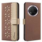For Honor X9C / Magic7 Lite Splicing Color Hollow Flower Pattern RFID Leather Phone Case(Brown) - 1