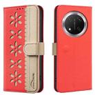 For Honor X9C / Magic7 Lite Splicing Color Hollow Flower Pattern RFID Leather Phone Case(Red) - 1