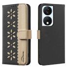 For Honor X7B Splicing Color Hollow Flower Pattern RFID Leather Phone Case(Black) - 1