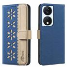 For Honor X7B Splicing Color Hollow Flower Pattern RFID Leather Phone Case(Dark Blue) - 1