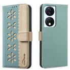 For Honor X7B Splicing Color Hollow Flower Pattern RFID Leather Phone Case(Green) - 1