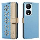For Honor X7B Splicing Color Hollow Flower Pattern RFID Leather Phone Case(Baby Blue) - 1