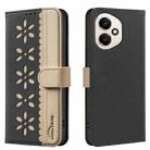 For Honor 400 Global 156.5mm Splicing Color Hollow Flower Pattern RFID Leather Phone Case(Black) - 1