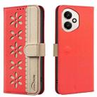 For Honor 400 Global 156.5mm Splicing Color Hollow Flower Pattern RFID Leather Phone Case(Red) - 1