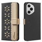 For Honor 400 Pro Global 160.8mm Splicing Color Hollow Flower Pattern RFID Leather Phone Case(Black) - 1