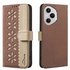 For Honor 400 Pro Global 160.8mm Splicing Color Hollow Flower Pattern RFID Leather Phone Case(Brown) - 1