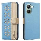 For Redmi Turbo 4 Splicing Color Hollow Flower Pattern RFID Leather Phone Case(Baby Blue) - 1