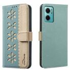 For Redmi 10 5G / Note 11 4G 6.5 inch Splicing Color Hollow Flower Pattern RFID Leather Phone Case(Green) - 1