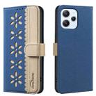 For Redmi 12 4G Splicing Color Hollow Flower Pattern RFID Leather Phone Case(Dark Blue) - 1
