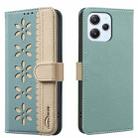 For Redmi 12 4G Splicing Color Hollow Flower Pattern RFID Leather Phone Case(Green) - 1