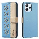 For Redmi 12 4G Splicing Color Hollow Flower Pattern RFID Leather Phone Case(Baby Blue) - 1