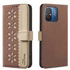 For Redmi 12C Splicing Color Hollow Flower Pattern RFID Leather Phone Case(Brown) - 1
