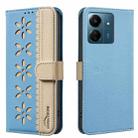 For Redmi 13C Splicing Color Hollow Flower Pattern RFID Leather Phone Case(Baby Blue) - 1