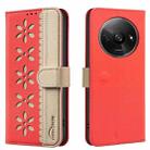 For Redmi A3 Splicing Color Hollow Flower Pattern RFID Leather Phone Case(Red) - 1