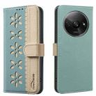 For Redmi A3 Splicing Color Hollow Flower Pattern RFID Leather Phone Case(Green) - 1