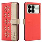 For Redmi K70 / K70 Pro Splicing Color Hollow Flower Pattern RFID Leather Phone Case(Red) - 1