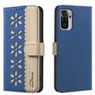 For Redmi Note 10 4G / Note 10S Splicing Color Hollow Flower Pattern RFID Leather Phone Case(Dark Blue) - 1
