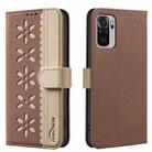 For Redmi Note 10 4G / Note 10S Splicing Color Hollow Flower Pattern RFID Leather Phone Case(Brown) - 1