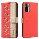 For Redmi Note 10 4G / Note 10S Splicing Color Hollow Flower Pattern RFID Leather Phone Case(Red) - 1