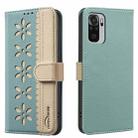 For Redmi Note 10 4G / Note 10S Splicing Color Hollow Flower Pattern RFID Leather Phone Case(Green) - 1