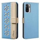 For Redmi Note 10 4G / Note 10S Splicing Color Hollow Flower Pattern RFID Leather Phone Case(Baby Blue) - 1
