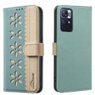 For Redmi Note 11 / Note 11S Splicing Color Hollow Flower Pattern RFID Leather Phone Case(Green) - 1