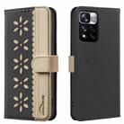 For Redmi Note 11 Pro Global 6.67 inch Splicing Color Hollow Flower Pattern RFID Leather Phone Case(Black) - 1