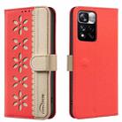 For Redmi Note 11 Pro Global 6.67 inch Splicing Color Hollow Flower Pattern RFID Leather Phone Case(Red) - 1