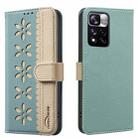 For Redmi Note 11 Pro Global 6.67 inch Splicing Color Hollow Flower Pattern RFID Leather Phone Case(Green) - 1