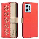 For Redmi Note 12 4G Splicing Color Hollow Flower Pattern RFID Leather Phone Case(Red) - 1