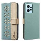 For Redmi Note 12 4G Splicing Color Hollow Flower Pattern RFID Leather Phone Case(Green) - 1