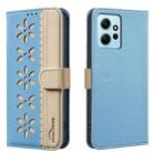For Redmi Note 12 4G Splicing Color Hollow Flower Pattern RFID Leather Phone Case(Baby Blue) - 1