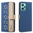 For Redmi Note 12 5G Splicing Color Hollow Flower Pattern RFID Leather Phone Case(Dark Blue) - 1