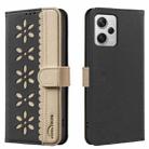 For Redmi Note 12 Pro+ Splicing Color Hollow Flower Pattern RFID Leather Phone Case(Black) - 1