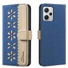 For Redmi Note 12 Pro+ Splicing Color Hollow Flower Pattern RFID Leather Phone Case(Dark Blue) - 1