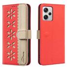 For Redmi Note 12 Pro+ Splicing Color Hollow Flower Pattern RFID Leather Phone Case(Red) - 1