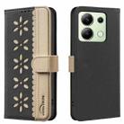 For Redmi Note 13 4G Global Splicing Color Hollow Flower Pattern RFID Leather Phone Case(Black) - 1