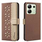 For Redmi Note 13 4G Global Splicing Color Hollow Flower Pattern RFID Leather Phone Case(Brown) - 1