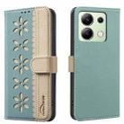 For Redmi Note 13 4G Global Splicing Color Hollow Flower Pattern RFID Leather Phone Case(Green) - 1