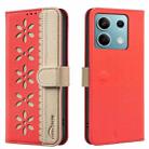 For Redmi Note 13 5G Splicing Color Hollow Flower Pattern RFID Leather Phone Case(Red) - 1