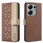 For Redmi Note 13 Pro 4G Splicing Color Hollow Flower Pattern RFID Leather Phone Case(Brown) - 1
