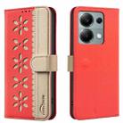 For Redmi Note 13 Pro 4G Splicing Color Hollow Flower Pattern RFID Leather Phone Case(Red) - 1
