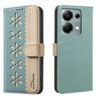 For Redmi Note 13 Pro 4G Splicing Color Hollow Flower Pattern RFID Leather Phone Case(Green) - 1