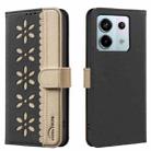 For Redmi Note 13 Pro 5G Splicing Color Hollow Flower Pattern RFID Leather Phone Case(Black) - 1
