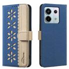 For Redmi Note 13 Pro 5G Splicing Color Hollow Flower Pattern RFID Leather Phone Case(Dark Blue) - 1