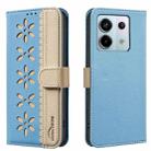 For Redmi Note 13 Pro 5G Splicing Color Hollow Flower Pattern RFID Leather Phone Case(Baby Blue) - 1