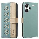 For Redmi Note 13 Pro+ 5G Splicing Color Hollow Flower Pattern RFID Leather Phone Case(Green) - 1